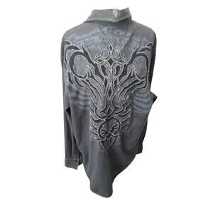 Roar affliction style shirt Gray button up sz XL graphic embroidery western